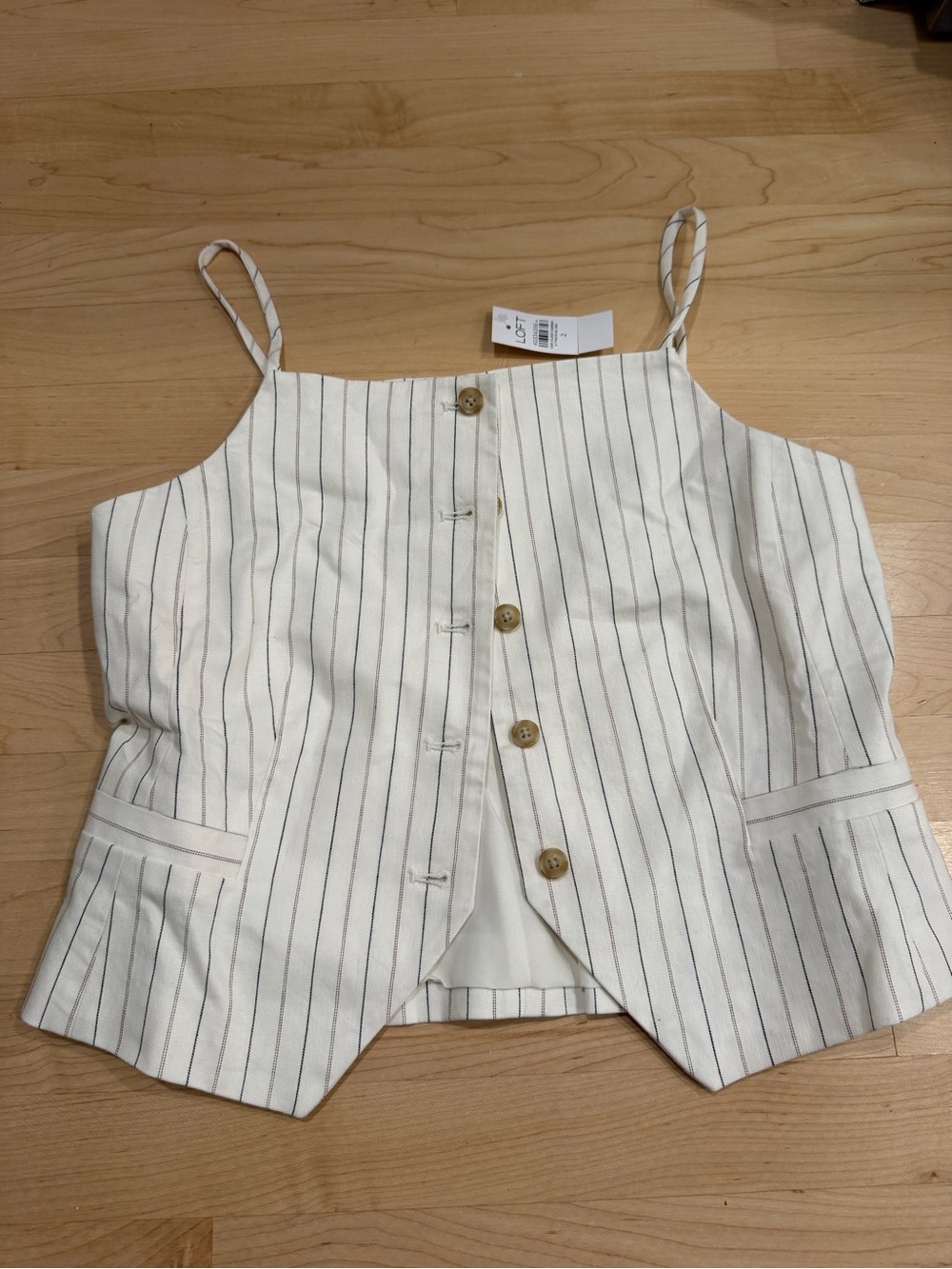 LOFT White Pinstripe Skirt with Navy and Tan Stripes